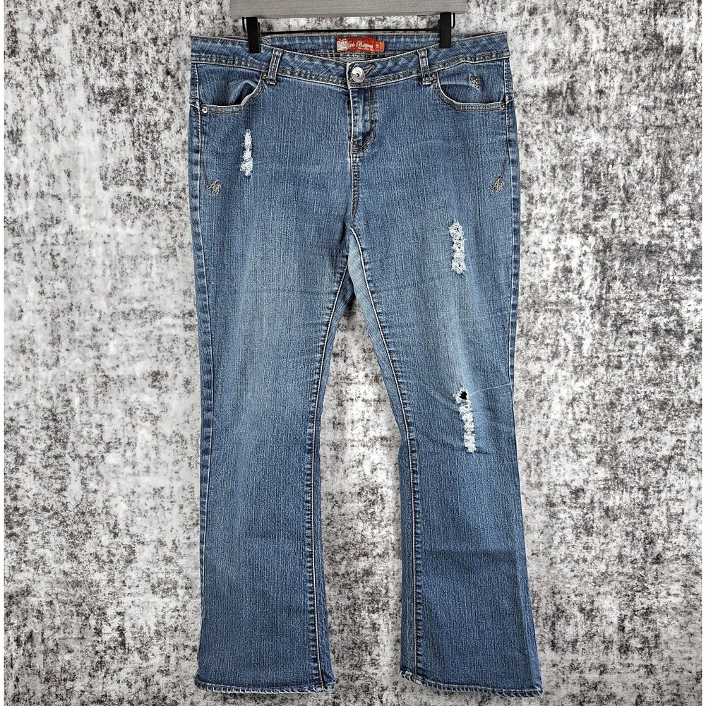 Apple Bottom Jeans Womens 16 Y2K Blue Embroidered Pocket Flap Button Nelly VTG